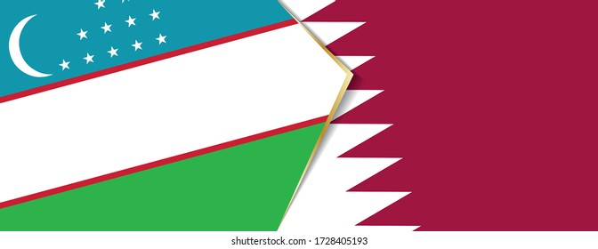 Usbekistan und Katar Flaggen, zwei Vektorfahnen Symbol für Beziehung oder Konfrontation.