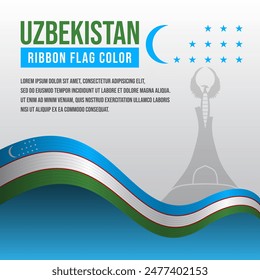 Usbekistan Bändchenflagge mit Yangi Ozbekiston Denkmal Silhouette und Dekoration