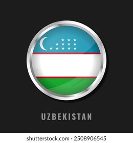 Usbekistan, umrahmte Nationalflagge. Rundglänzende Flagge Usbekistans.