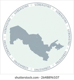Uzbekistan round logo design. Country shape built of rings. Uzbekistan text around the country. Vector Illustration.