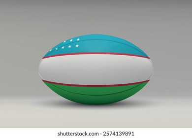 Uzbekistan rugby ball featuring the national flag design on a gray background