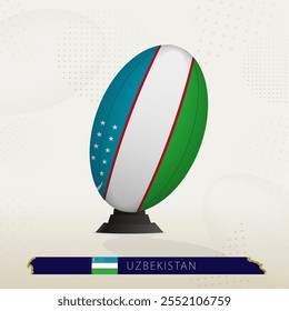 Uzbekistan Rugby Ball on Rugby Kicking Tees with Modern Design. Illustration perfect for sports, national pride, and rugby-related projects.