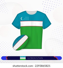 Uzbekistan rugby jersey with rugby ball of Uzbekistan on abstract sport background. Jersey design.