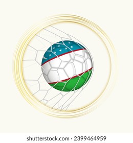Uzbekistan scoring goal, abstract football symbol with illustration of Uzbekistan ball in soccer net. Vector sport illustration.