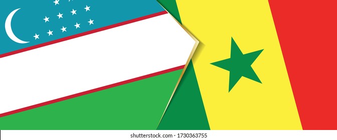 Uzbekistan and Senegal flags, two vector flags symbol of relationship or confrontation.
