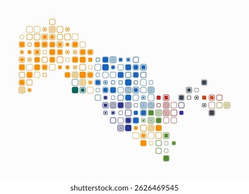 Uzbekistan, shape of the country build of colored cells. Digital style map of the Uzbekistan on white background. Large size rounded square blocks. Plain vector illustration.