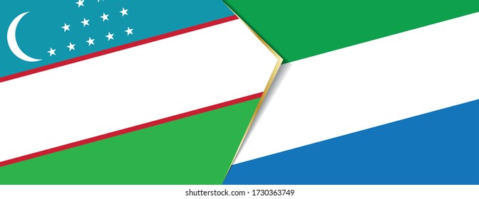 Uzbekistan and Sierra Leone flags, two vector flags symbol of relationship or confrontation.