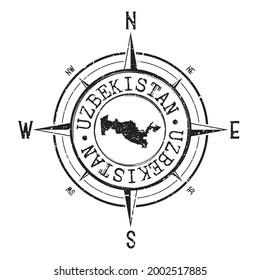 Uzbekistan Stamp Map Compass Adventure. Illustration Travel Country Symbol. Seal Expedition Wind Rose Icon.