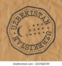 Uzbekistan Stamp Travel Passport. Design Retro Symbol Country. Old Vintage Postmark.