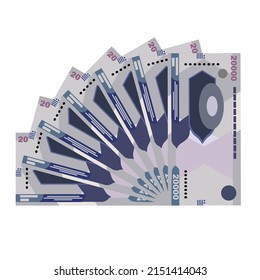 Uzbekistan Sum Vector Illustration. Uzbek money set bundle banknotes. Paper money 20000 UZS. Flat style. Isolated on white background. Simple minimal design.