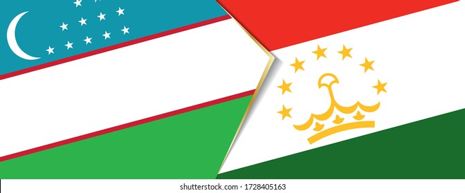 Uzbekistan and Tajikistan flags, two vector flags symbol of relationship or confrontation.