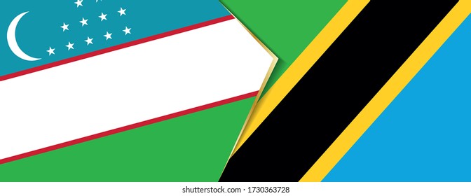 Uzbekistan and Tanzania flags, two vector flags symbol of relationship or confrontation.