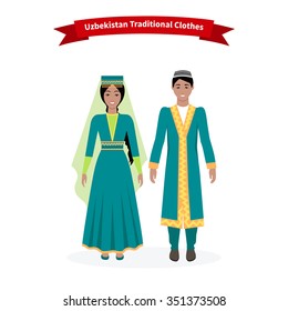 Uzbekistan traditional clothes people. Clothing hat beautiful, folk tradition, uzbek ornament, girl ethnicity, woman dress, person east and culture asian illustration