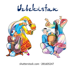 Uzbekistan traditional dances vector illustration