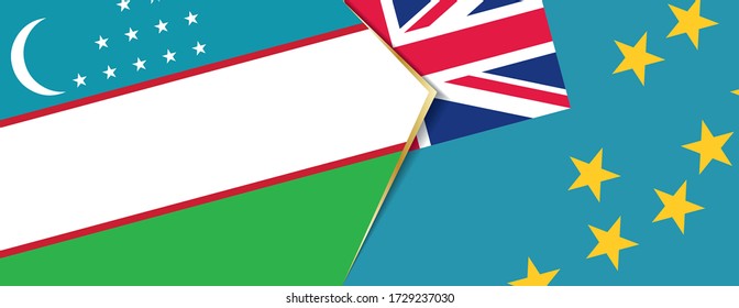 Uzbekistan and Tuvalu flags, two vector flags symbol of relationship or confrontation.