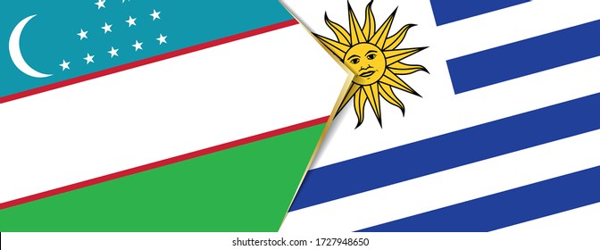 Uzbekistan and Uruguay flags, two vector flags symbol of relationship or confrontation.