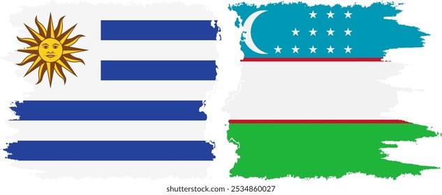 Conexión de banderas grunge de Uzbekistán y Uruguay, Vector