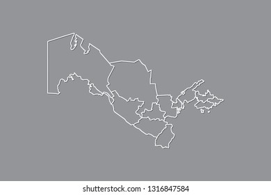 Uzbekistan vector map with border lines of regions using gray color on dark background illustration