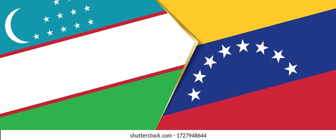 Uzbekistan and Venezuela flags, two vector flags symbol of relationship or confrontation.