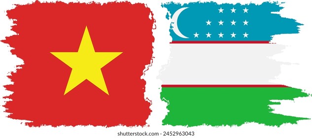 Uzbekistan and Vietnam grunge flags connection, vector