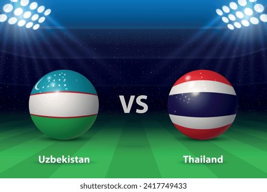 Uzbekistan vs Thailand. knockout stage Asia 2023, Soccer scoreboard broadcast graphic template