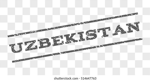 Uzbekistan watermark stamp. Text caption between parallel lines with grunge design style. Rubber seal stamp with dust texture. Vector grey color ink imprint on a chess transparent background.