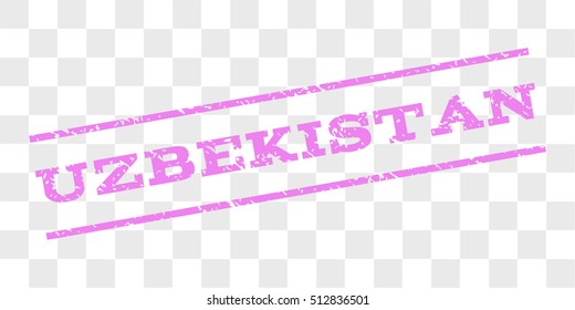Uzbekistan watermark stamp. Text tag between parallel lines with grunge design style. Rubber seal stamp with unclean texture. Vector violet color ink imprint on a chess transparent background.