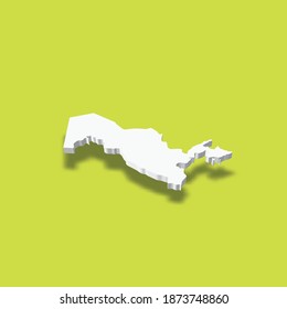 Uzbekistan - white 3D silhouette map of country area with dropped shadow on green background. Simple flat vector illustration.
