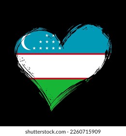 Uzbekistani flag heart-shaped grunge background. Vector illustration.