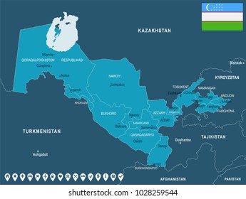 Uzbekistanmap and flag - High Detailed Vector Illustration