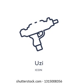 uzi icon from security outline collection. Thin line uzi icon isolated on white background.