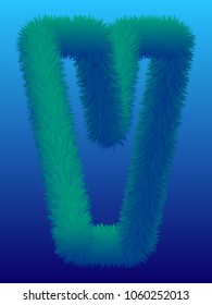 "V" 3D Fur Effect Typographic Icon On Color Background. Graphic Font For Your Design Background. Design Concept For Graphic, Banners, Presentations, Wallpaper. Vector Illustration.  Eps10