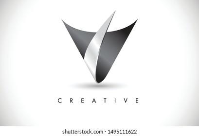 V 3D Letter Modern Trendy Design Logo. Letter V Icon Logo with  Metal Vector Illustration.