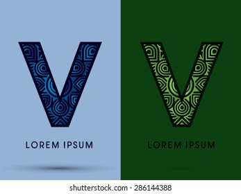 V , Abstract, font, concept filigree, floral, natural, water and leaf graphic, vector.