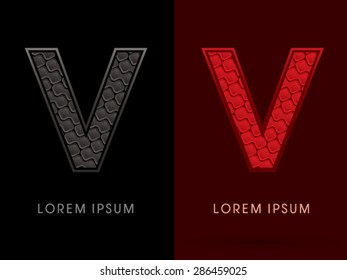 V, Abstract Font, Text, Typography, concept luxury hot and dark, red and black, pattern, graphic vector.
