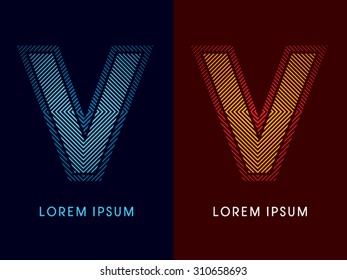 V ,abstract luxury font, Designed using cool and hot colors, line square, geometric shape, graphic vector.