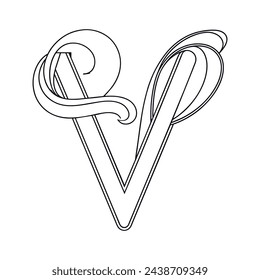 V alphabet continuous vector line art drawing