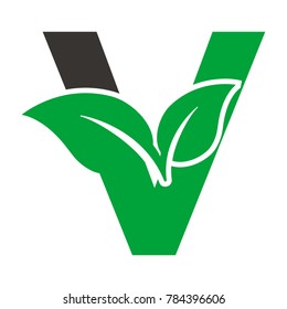 V Alphabet green leaf vector illustration eps 10 eps 8