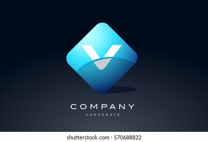 v alphabet letter blue hexagon 3d combination modern vector logo icon sign design template