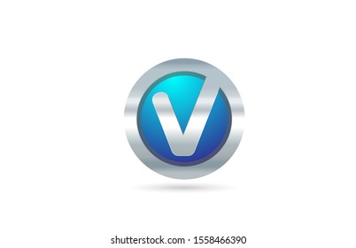 V alphabet letter blue metal logo icon design for company or business. Suitable as a logotype
