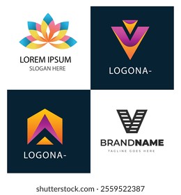 V alphabet letter initial colorful gradient design Corporate business brand company abstract logo design collection