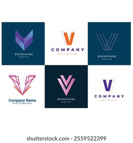 V alphabet letter initial colorful gradient design Corporate business brand company abstract logo design collection