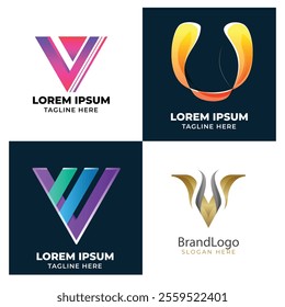 V alphabet letter initial colorful gradient design Corporate business brand company abstract logo design collection