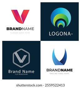 V alphabet letter initial colorful gradient design Corporate business brand company abstract logo design collection