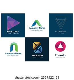 V alphabet letter initial colorful gradient design Corporate business brand company abstract logo design collection