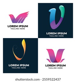 V alphabet letter initial colorful gradient design Corporate business brand company abstract logo design collection