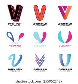 V alphabet letter initial colorful gradient design Corporate business brand company abstract logo design collection