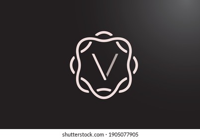 V alphabet letter logo for company and business in black and white. Branding for corporate identity with floral monogram pattern. Creative lettering icon for design