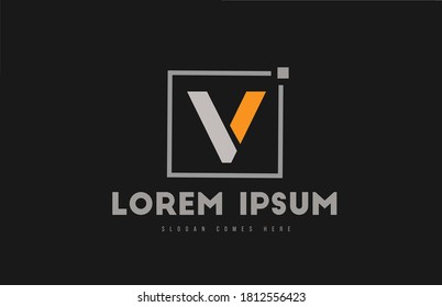 V alphabet letter logo icon in orange grey black. Square dot design for company and business identity
