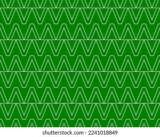 V alphabet letter repeating pattern on green background vector. Zigzag chevron, ethnic, thin diagonal lines, triangle background. Wall and floor ceramic tiles seamless pattern.